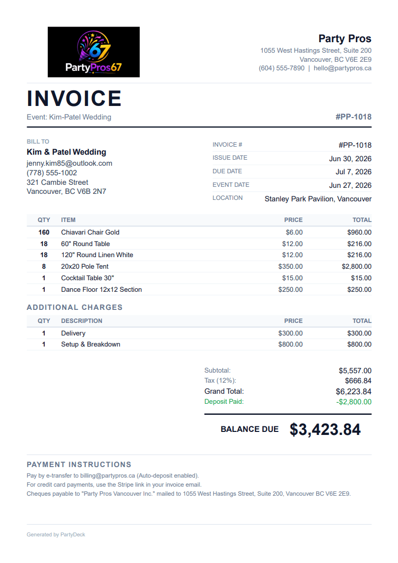 Quotes and invoices that look like a real business.